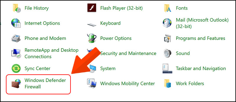  Chọn Windows Defender Firewall.